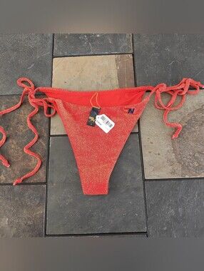 Aviator Nation SPARKLE TURKS SIDE TIE bikini - HOT CORAL  M bottom